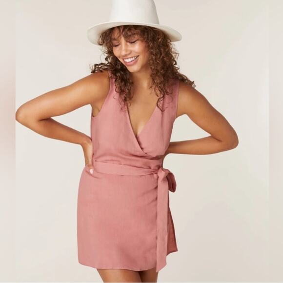 NWT Andie Swim The Cacela Wrap Dress Linen Blend Sunset Pink Size Large - Picture 1 of 9